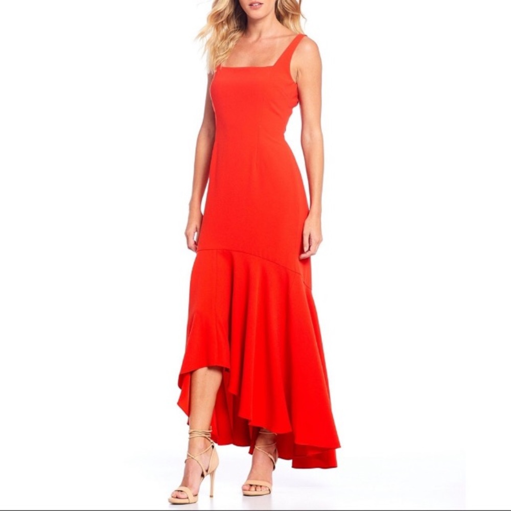 Gianni Bini Hi-Low RuffleHem Stretch Midi Dress